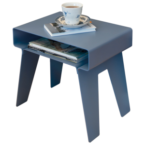 KYUSHI sidetable THUNDER lille bord i torden·blå aluminium med praktisk hylde til avisen.