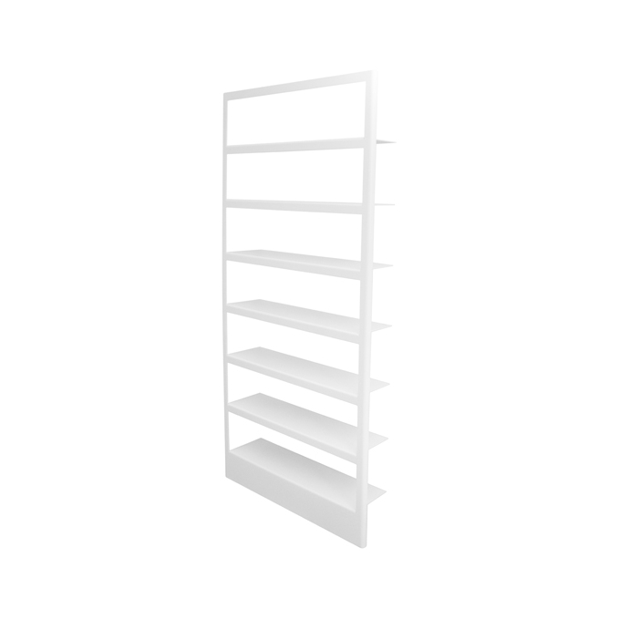 Enkel og minimalistisk bogreol i mathvid alu · dansk design Frame reol