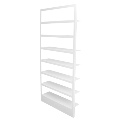 Enkel og minimalistisk bogreol i mathvid alu · dansk design Frame reol