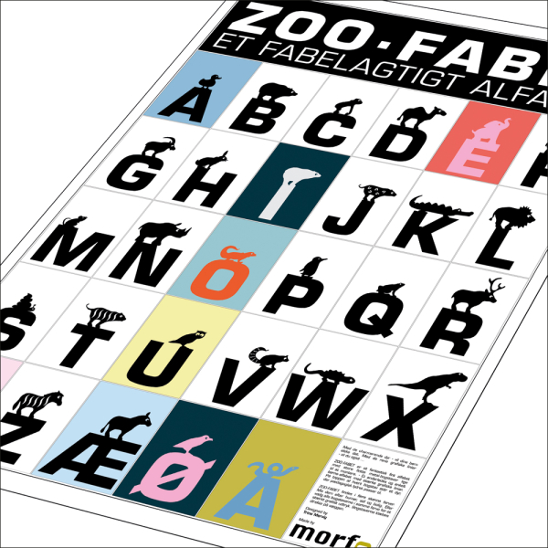 ZOO·FABET plakat med alle de skønne dyrebogstaver giver læring og inspiration til dit barn